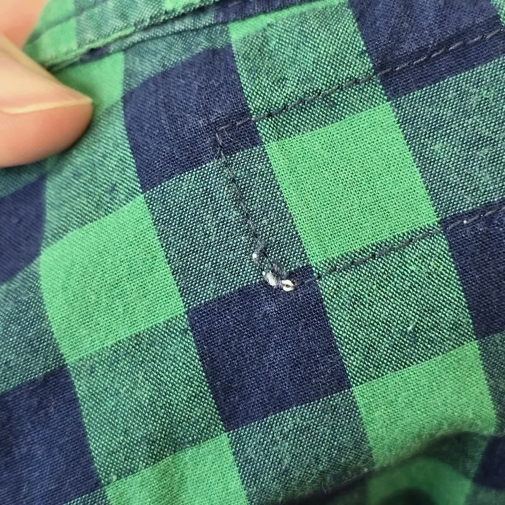 Old Navy Boys XS Classic Shirt Green Blue Plaid Short Sleeve Button Up Shirt